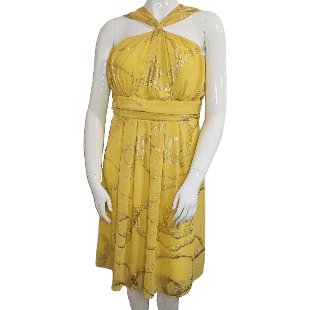 LE CHATEAU Yellow Halter Chiffon Knee-Length Cocktail Dress Size XXL